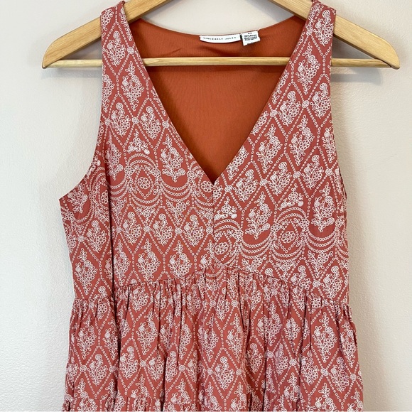 Sincerely Jules Tiered Floral Print Mini Dress Medium Coral Pink Summer Babydoll - Picture 3 of 8